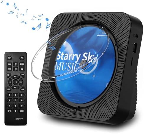 CD Player Desktop CD Player with HiFi Sound Speakers,Remote Control,Dust Cover,LED Display,Boombox FM Radio,USB/AUX for Home,Kids (Black)