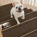 JSEI Stair Treads for Wooden Steps Indoor, 15-Pack Non Slip Stair Treads 30" x 8", Washable Polyester Stair Mats with TPE Backing, Low Profile Stair Rugs for Kids, Seniors and Dogs, Brown