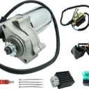 110cc ATV Starter Motor 2 Bolt Fits for Kids ATVs Quad Dirt Pit Bike TaoTao 50cc 70cc 90cc 110cc 125cc, 4 Piece ATV Part with Solenoid Starter Relay&Ignition Coil&Voltage Regulator
