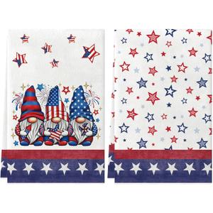 Gnomes Stars 4th of July Kitchen Towels Patriotic Decorations Memorial Day Independence Day Dish Towels 18x26 Inch Hand Towels Set of 2