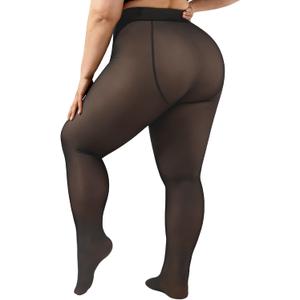 Justay 1 Pair Plus Size Fleece Lined Tights Women Winter Warm Thick Pantyhose Fake Translucent Thermal Leggings for Gifts