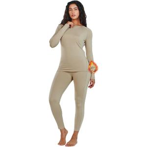 ALLZERO Thermal Underwear for Women Fleece Lined Base Layer Set - Winter Long Johns for Cold Weather (Beige, M)