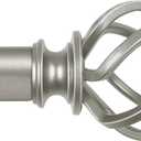 KAMANINA 1 Inch Curtain Rod Single Window Rod 36 to 72 Inches (3-6 Feet), Antique Silver Curtain Rods for Windows, Twisted Cage Finials