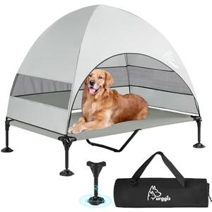 Upgraded Elevated Dog Bed with Canopy, Portable Raised Outdoor Dog Bed with Stable Anti-Slip Feet, Removable Wider Shade, Raised Dogs Cot for Large Pets Camping, Indoor & Outdoor Use