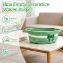 2 x Bow Toilet Paper Basket- Bathroom Decor Woven Green Basket Organizer Toilet Tank Decorative Storage Basket, Oval Shelf Bin with Handles, Over Flower Wedding Paper Holder, 12"D x 5"H IN