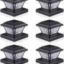 AEFRELEOHT Solar Post Cap Lights, Warm White/RGB Automatic Cycling/Fixed RGB Color, 9 Colors to Choose, 20 Lumens Fence Post Solar Lights for 3.6x3.6 4x4 4.5x4.5 5x5 Wooden/Vinyl Posts, Black 6 Pack