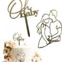 2 Pcs Pregnant Lady Baby Cake Topper, Pregnant Mother Silhouette Cake Decor Set, Pregnancy Announcement or Welcome Baby Party Supplies (Style 6)