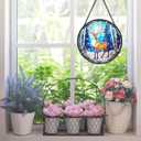 ERMCDFHC Stained Glass Window Hanging, Winter Deer in Forest Round Sun Catchers Glass Panel Suncatcher Decor for Home, 7.8Inch. (013)