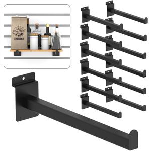 12 Inch Black Slatwall Shelf Bracket, 12 PCs Metal Slat Wall Shelves Accessories, Heavy Duty Slat Wall Hooks, Slatwall Display Hangers for Storage and Organization