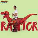 Spooktacular Creations Adult Inflatable Dinosaur Costume, Riding a Raptor, Printing T-rex Air Blow-ups with Light Eyes (Red)