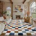 Checkered Rug 4 x 6 for Living Room, Modern Rainbow Shag Rug Washable Non-Slip Large Area Rug Super Soft Indoor Fuzzy Carpet Fluffy Rugs for Bedroom Home Aesthetic Decor