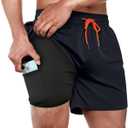 BRISIRA Mens Swim Trunks Swim Shorts Quick Dry 5 inch Inseam Beach Shorts with Compression Liner and Zipper Pocket (40, Navy)