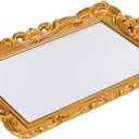 Sooyee Gold Decorative Tray,Bathroom Vanity Tray Decor, 15.3x9.8 Mirror Serving Tray with Handle for Dessert Table,Coffee Table,Vanity,Home Decor