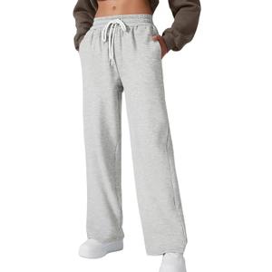 Women's Fleece Lined Sweatpants Winter Drawstring Warm Wide Leg Sweat Pants Baggy Casual Pants with Pockets (Gray, XXL)