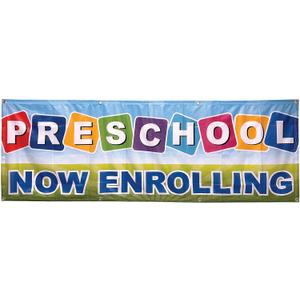 4 Less Co 2x6 Feet PRESCHOOL NOW ENROLLING Banner Child Care Sign Fabric Polyester With Grommets bgb