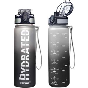 Water Bottle, 16.9 OZ Sports Water Bottles with Time Marker Wide Mouth, Motivational and Leakproof Drink Bottle, BPA Free Tritan with Carry Strap for Gym Fitness Outdoor (1 Bottle)