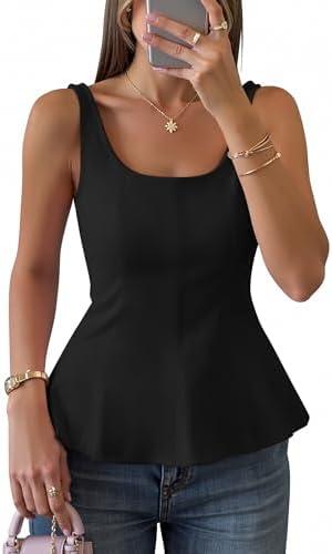 ZESICA Women's 2026 Summer Sleeveless Vest Top Square Neck Cute Casual Tank Tops Fitted Going Out Trendy Outfit M