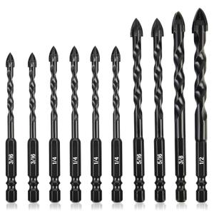 Concrete Drill Bit 10pcs, Multi-Purpose Masonry Drill Bits Set for Soft Concrete, Cement, Brick, Tile, Wood, Plastic, Glass and Ceramic Tile, 3/16"-1/2" Cement Drill Bit Set