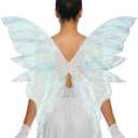 YKW Fairy Wings for Adult Women,31.5"x29" Butterfly Cosplay Wings with Lace Gloves,Organza Costume Wings for Halloween Party (White (White + Light Blue))