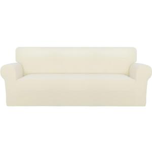 PureFit Super Stretch Sofa Slipcover  Spandex Non Slip Soft Couch Sofa Cover, Washable Furniture Protector with Non Skid Foam and Elastic Bottom for Kids, Pets Sofa, Ivory (Large)