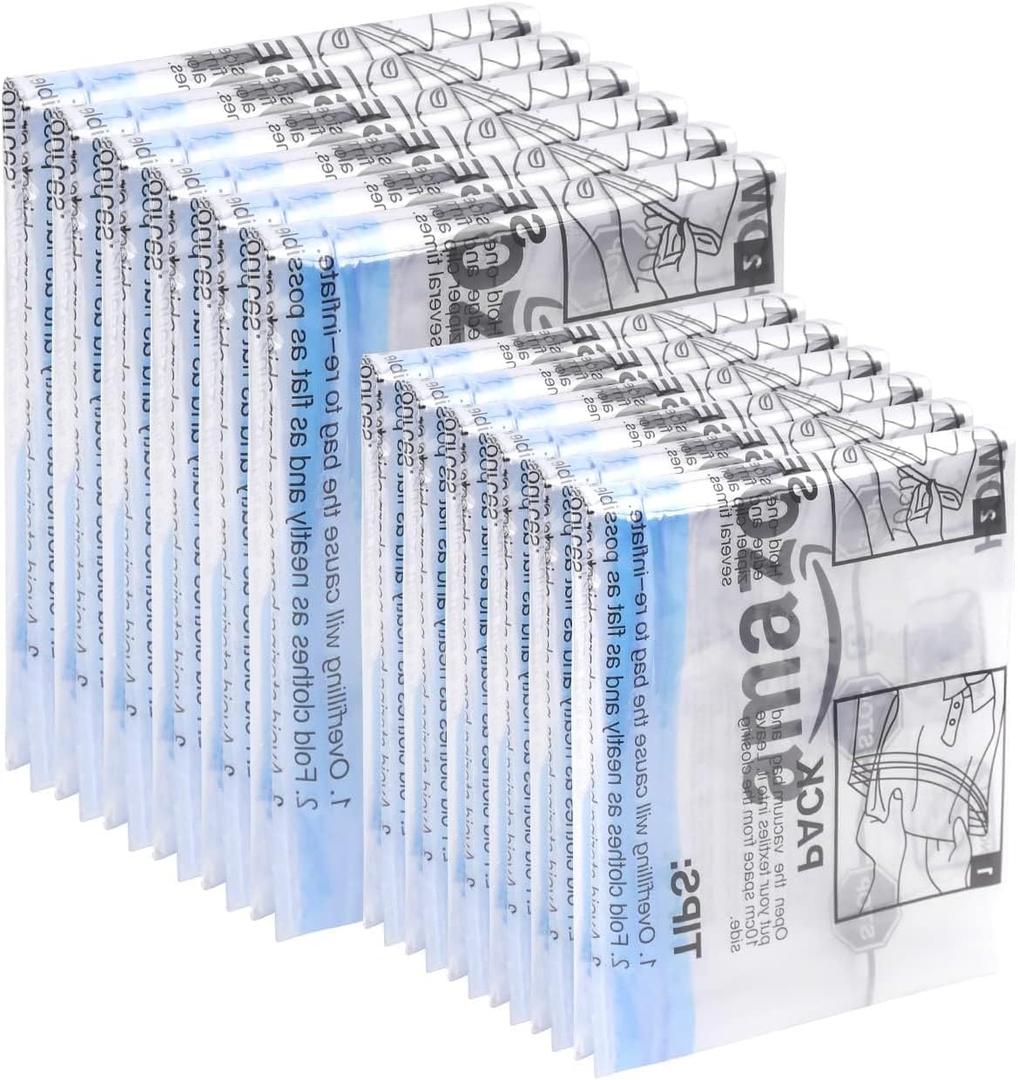 Amazon Basics Roll-Up Travel Compression Storage Bags for Clothes and Towels, No Vacuum Needed, Clear, 12 Pack (6 Small & 6 Medium) (Multiple)
