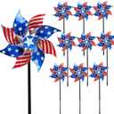 Hausse 10 Pack Reflective Pinwheels Patriotic Decorations, American Flag on Stick Wind Spinner with Stake for Independence Day, Memorial Day July of 4th Party Supplies, Scare Birds Repellent Devices (Red, Blue, White)
