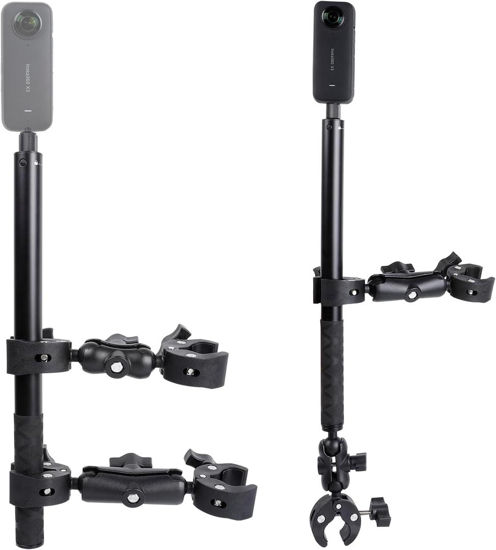 PellKing Motorcycle Mount kit for Insta360 One X5 X4 X3 X2 RS- Double Clamps Handlebar Holder with 155cm Selfie Stick for Motorcycle and Bicycle Riding Records