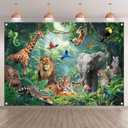 Fabric 7x5ft Jungle Forest Animals Photography Backdrop Tropical Rainforest Safari Background Wild Party Decorations Kids Event Photo Banner Props