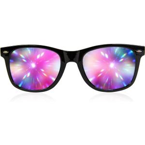 GloFX Ultimate Diffraction Glasses - Black - 3D Prism Effect EDM Rainbow,Black,