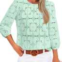 Sampeel Women Blouses Dressy Casual 3/4 Length Sleeve Tops Eyelet Lace Spring Summer Shirts Beach Vacation Clothes (Green, XL)