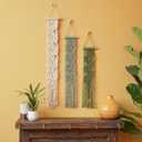 M MANUAL 3 Pcs Macrame Leaf Wall Hanging Bohemian Wall Decor Feathers Wall Art Green Fall Leaf Wall Hanging Boho Headboard Decor Wall Art