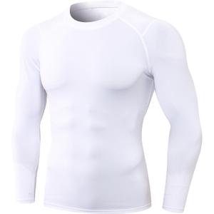 Men's Compression Shirts Long Sleeve Quick Dry Athletic Running T-Shirt Workout Sports Gym Base Layer Tops (White)