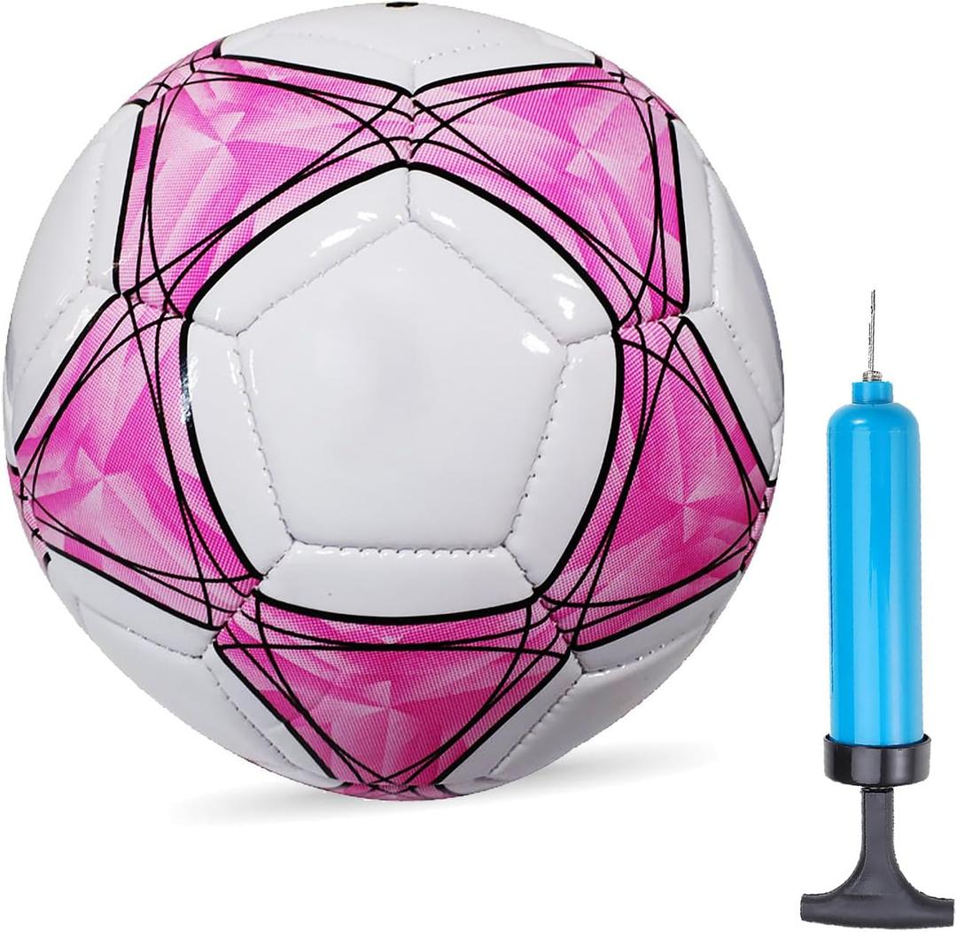 Soccer Ball Size 3 Soft PU for Practice Training Gift Boys Girls Kid Come with Pump and Needle (Pink)