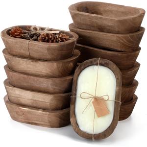 Tioncy 12 Pcs Wooden Dough Bowls Rustic Decorative Wood Dough Bowls Bulk for Decor with Card, Hand Carved Paulownia Wood, for Home Decor Candle Wedding Gifts Crafts Farmhouse Tray (Oval)