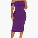 Women's Sexy Off Shoulder Sleeveless Bodycon Ruched Midi Elegant Cocktail Evening Party Night Tube Dresses,L