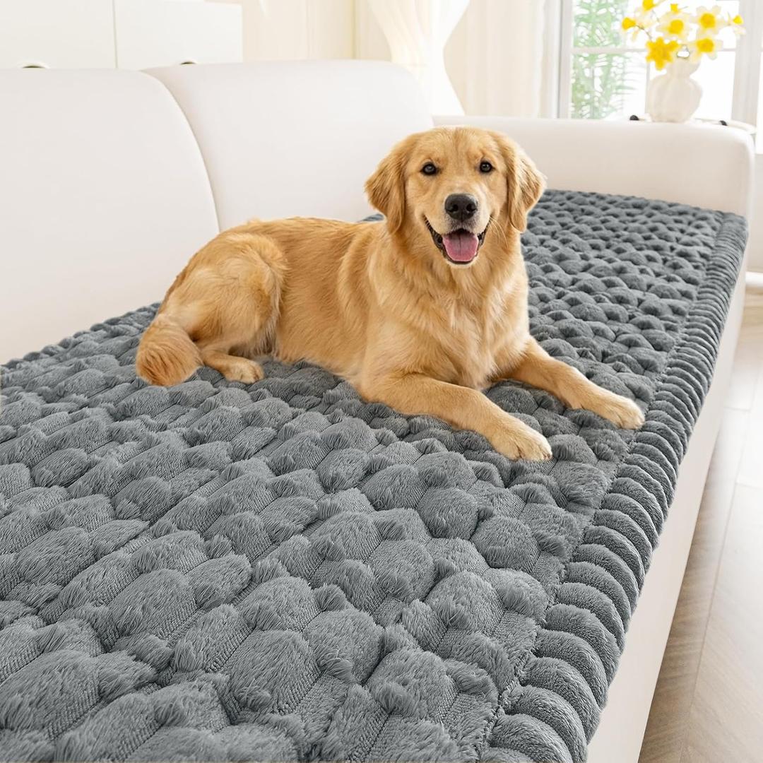 Smiry Couch Covers for Dogs Washable, Non-Slip Fuzzy Pet Couch Covers for Sofa, Soft Thick Sofa Slipcovers Furniture Protector Pet Friendly (Grey, 27.6" x 59")