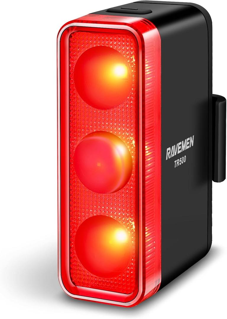 RAVEMEN TR500 500 Lumens Bike Tail Light for Daytime Night Riding, Brake Sensing Bike Rear Light with Side Visibility, 6 Light Modes, USB C Rechargeable Fit Round/Aero Seat Posts