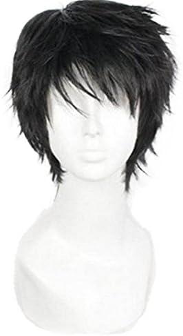 OYSRONG Men Short 11.81'' Black Curly Multifunction Fluffy Layered Frizzy Cosplay Heat Resistant Fibre Wig For Men