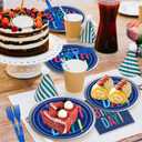 96Pcs Blue Party Decorations for Men Blue Birthday Paper Plates Napkins and Forks Happy Birthday Party Supplies