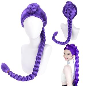 RightOn Purple Braided Wig Long Straight Purple Braid Wig for Cosplay Costume Party Hairnet Include