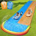 MorTime 22.5ft Slip Water Slide with Sprinklers, Slip and Slide with 2 Inflatable Bodyboards and Splash Pool Waterslide Backyard Lawn Outdoor Water Toy, 2 Water Slide