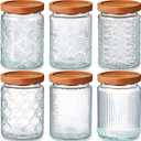 Sumind 6 Pcs Vintage Glass Jars with Wooden Lids 24 oz Airtight Glass Food Storage Containers Sets Clear Rustic Canisters Decorative Storage Jars for Kitchen Coffee Tea Candy Sugar Cereal Spice Flour