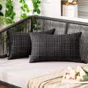 MIULEE Outdoor Waterproof Throw Pillow Covers Decorative Farmhouse Water Resistant Cushion Covers for Tent Patio Garden Couch Sofa Pack of 2, 12x20 Inch Black