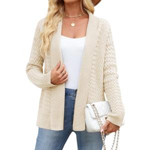 VIMPUNEC Womens Fall Cardigan Sweaters Casual Cable Knit Jackets Long Sleeve Open Front Outwear Coats (Beige, L)
