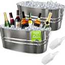 2 Pack Galvanized Tub with Handles - Beverage Tub with 2 Ice Scoops, 2.4 Gallon Ice Bucket for Parties, Metal Drink Buckets for Parties for Champagne Cocktails Wine Cooling for Mimosa Bar Supplies