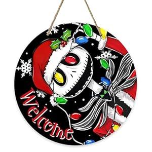 Deroro Welcome Christmas Front Door Sign, Black Xmas Wood Door Hanger Outdoor Outside Porch Decor, Funny Winter Holiday Wooden Wreath Indoor Wall Hanging Decoration