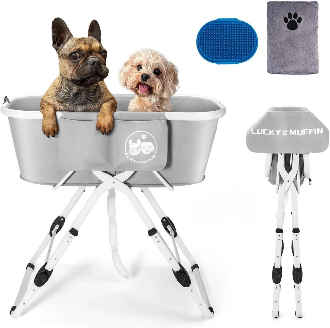 Premium Elevated Portable & Foldable Dog Bathtub  5 Adjustable Heights for Back-Friendly Grooming. Portable Indoor/Outdoor Pet Washing Station, Supports Small & Medium Dogs, Cats