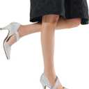 mysoft Women's Pointed Toe Low Stiletto Heel Dress Pumps Shoes, 6, Silver Glitter