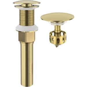 KAIYING Pop Up Drain, Bathroom Sink Drain Stopper, Vessel Sink Drain Assembly with Detachable Basket Stopper, Anti-Explosion and Anti-Clogging Drain Strainer (NO Overflow, Brushed Champagne Gold)