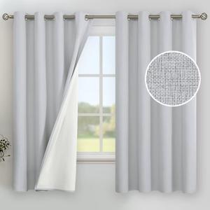 YoungsTex Light Grey Linen Blackout Curtains 63 Inch Length for Bedroom, Thermal Insulated Drapes with Grommet Room Darkening for Living Room, 2 Panels, 52 X 63 Inch